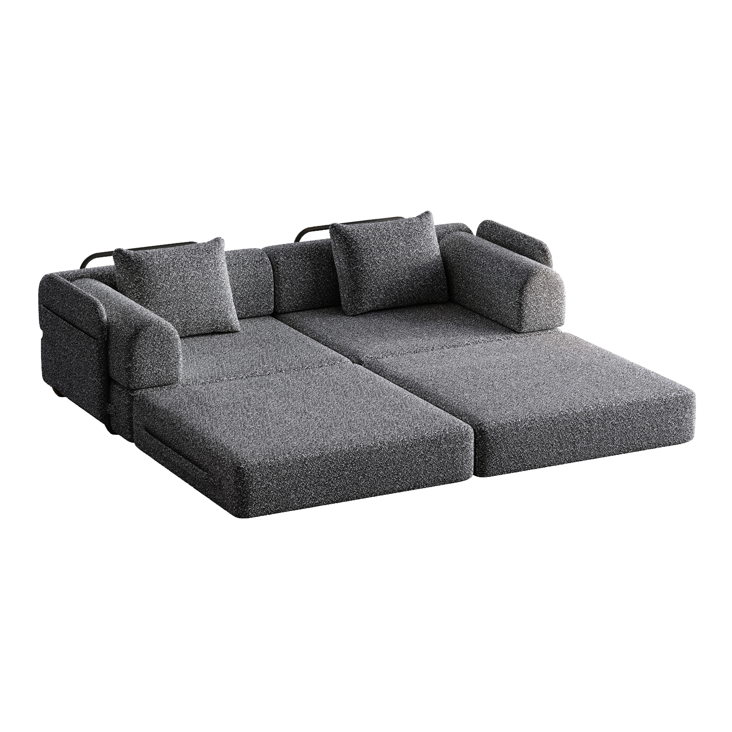 Chenille 2-in-1 Sleeper Sofa with Armrest Storage and Metal Frame, Multiple Configurations, Gray Chenille