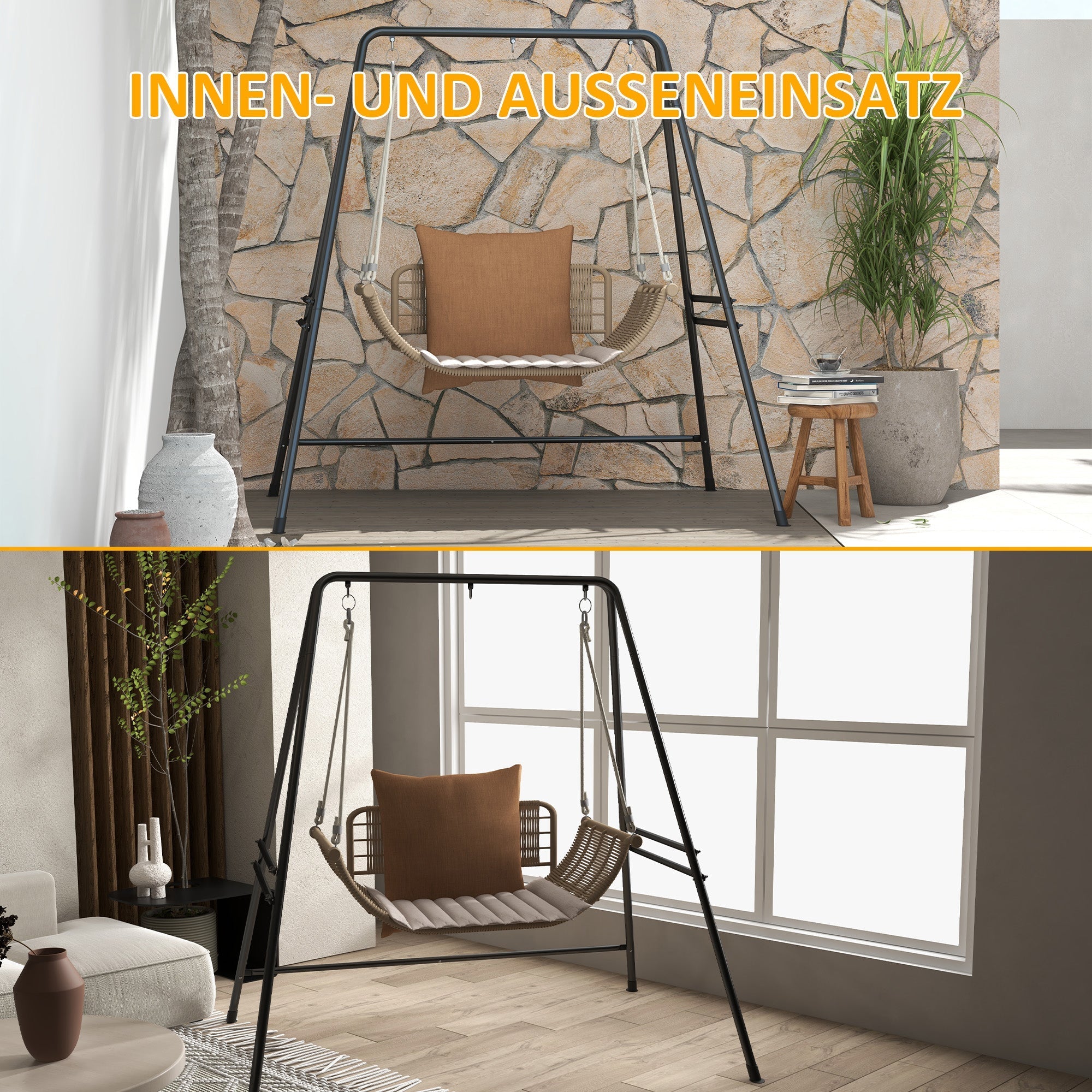 Steel Hanging Chair Frame 178x180cm, 150kg Capacity, Indoor/Outdoor Stand, Black