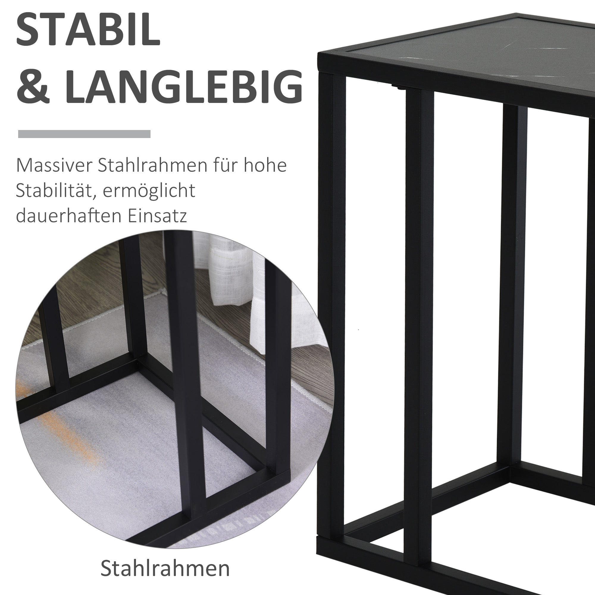 Side Table Coffee Table Marble Look Metal Frame, Black