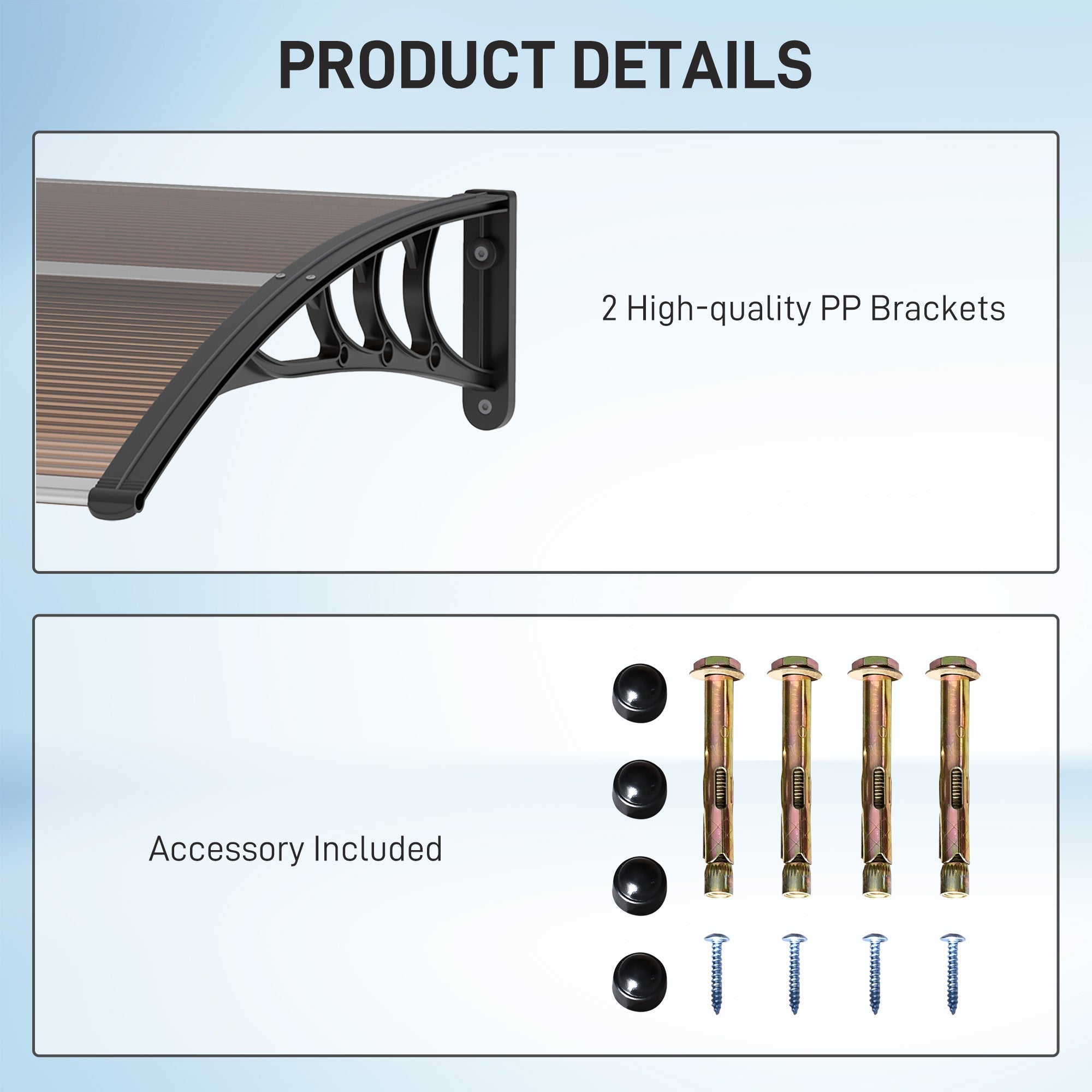 Front Door Canopy Outdoor Awning Polycarbonate Rain Shelter Brown