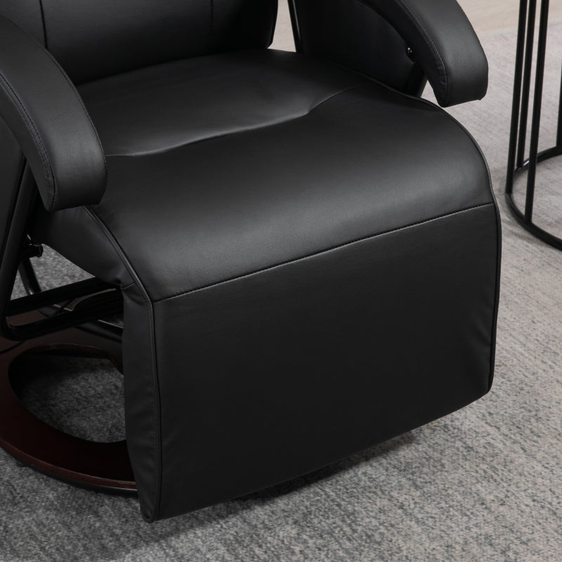 Swivel Chair, Upholstered Tilting Footrest Wooden Base, Faux Leather Black