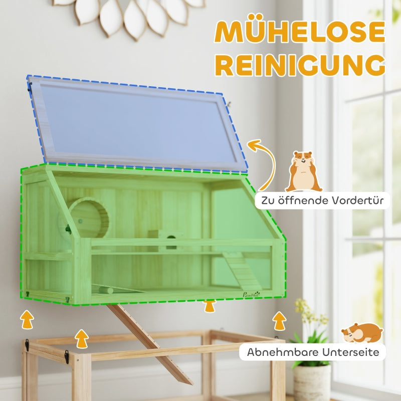 Hamster Cage, 3-Level Nagarium with Running Wheel, Wood