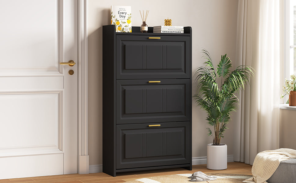 Shoe Cabinet 70x24x120cm 6 Compartments - Black