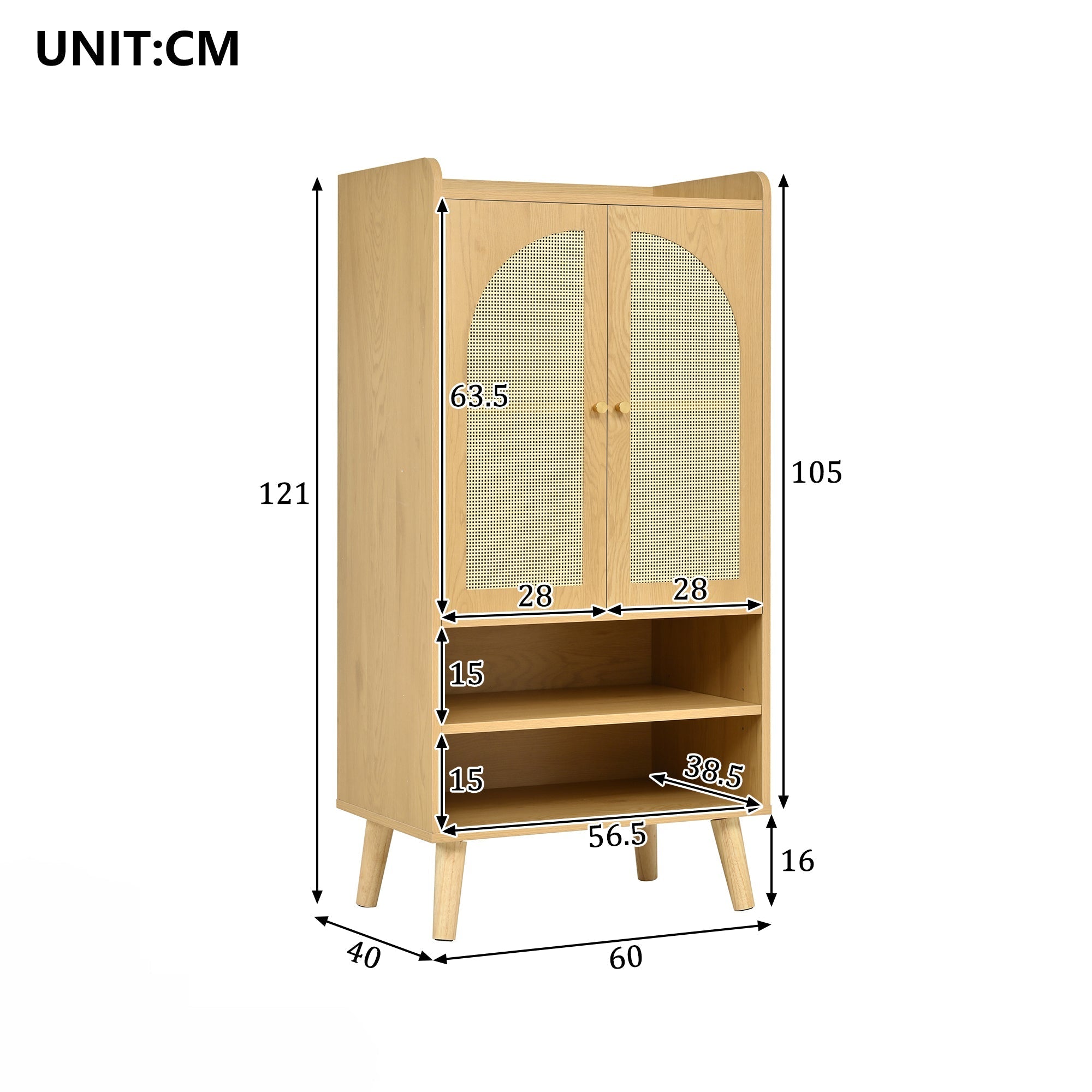 Rattan Sideboard Highboard with 2 Doors and Open Storage Rattan