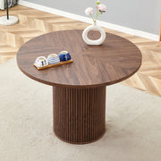 Round Dining Table 100cm 4-6 Seater Storage Cylindrical Leg - Walnut Look MDF