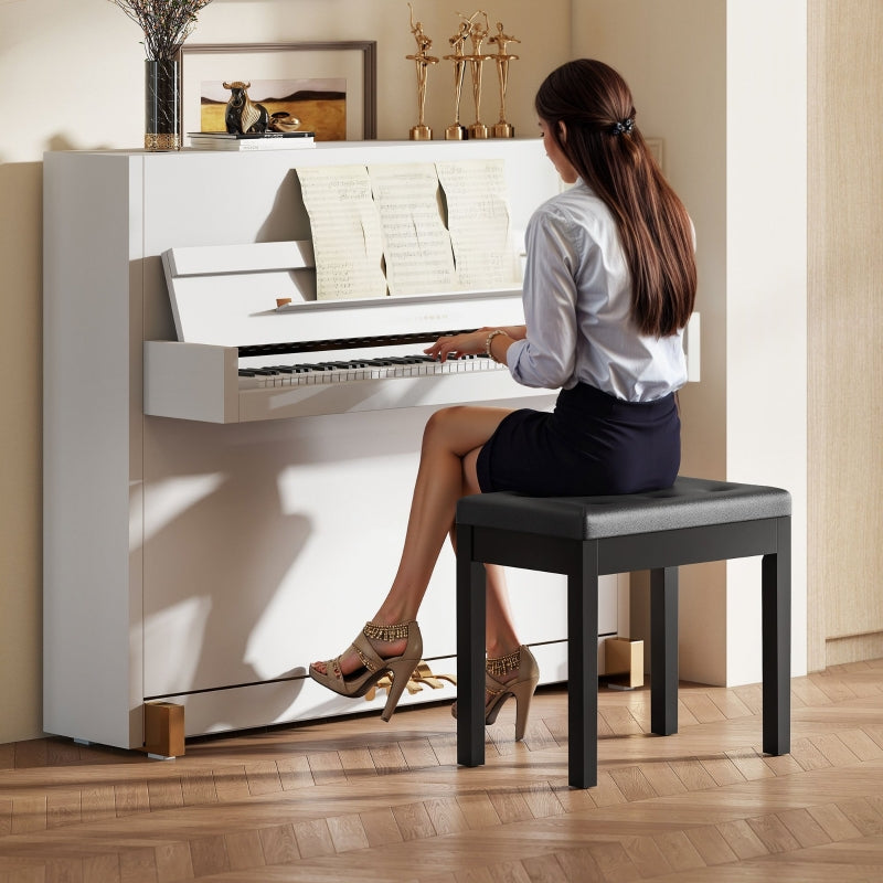 Piano Bench with Storage, Wooden Legs, Faux Leather, Black