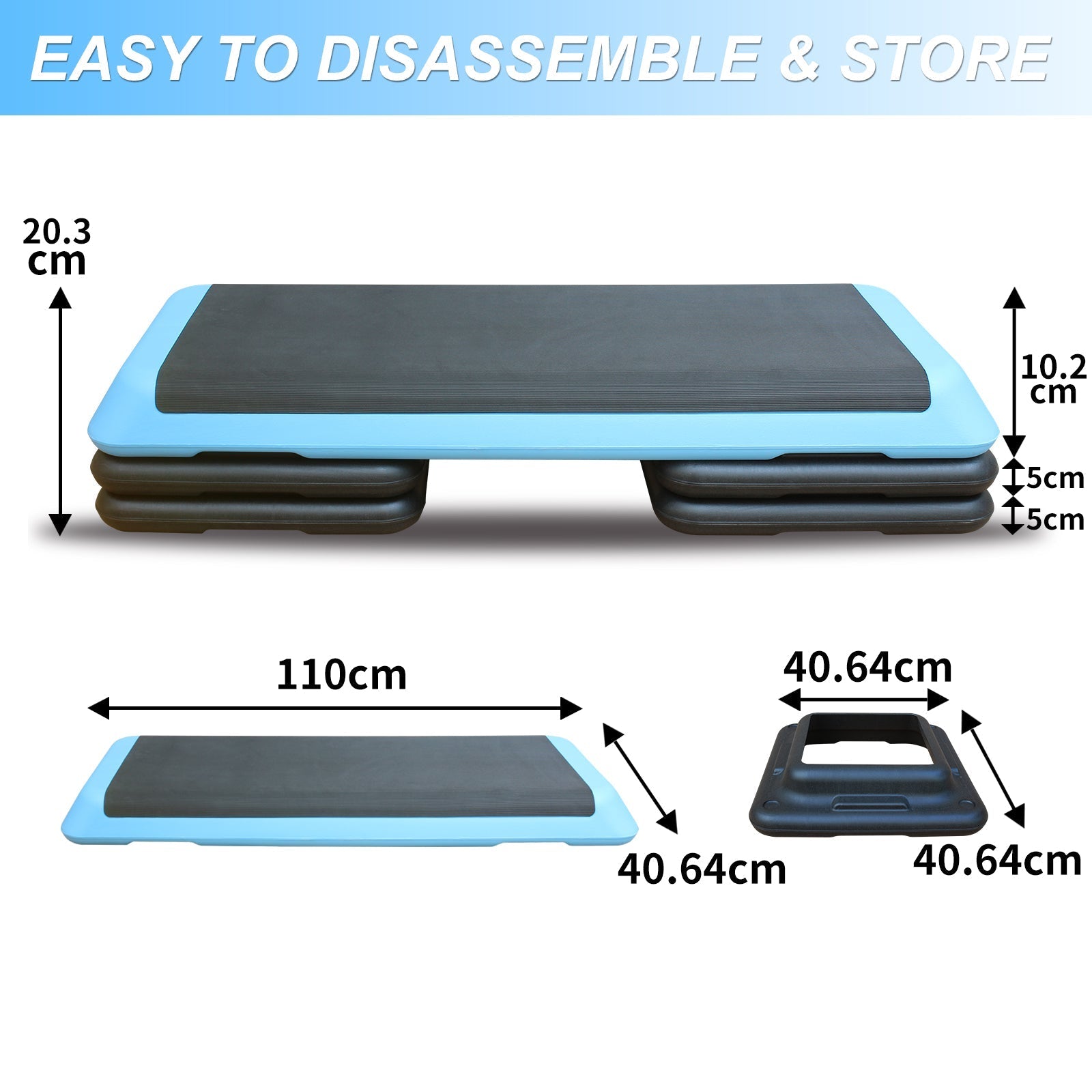 Aerobic Step Platform, 110cm Adjustable Height with 4 Risers for Home Gym, Blue