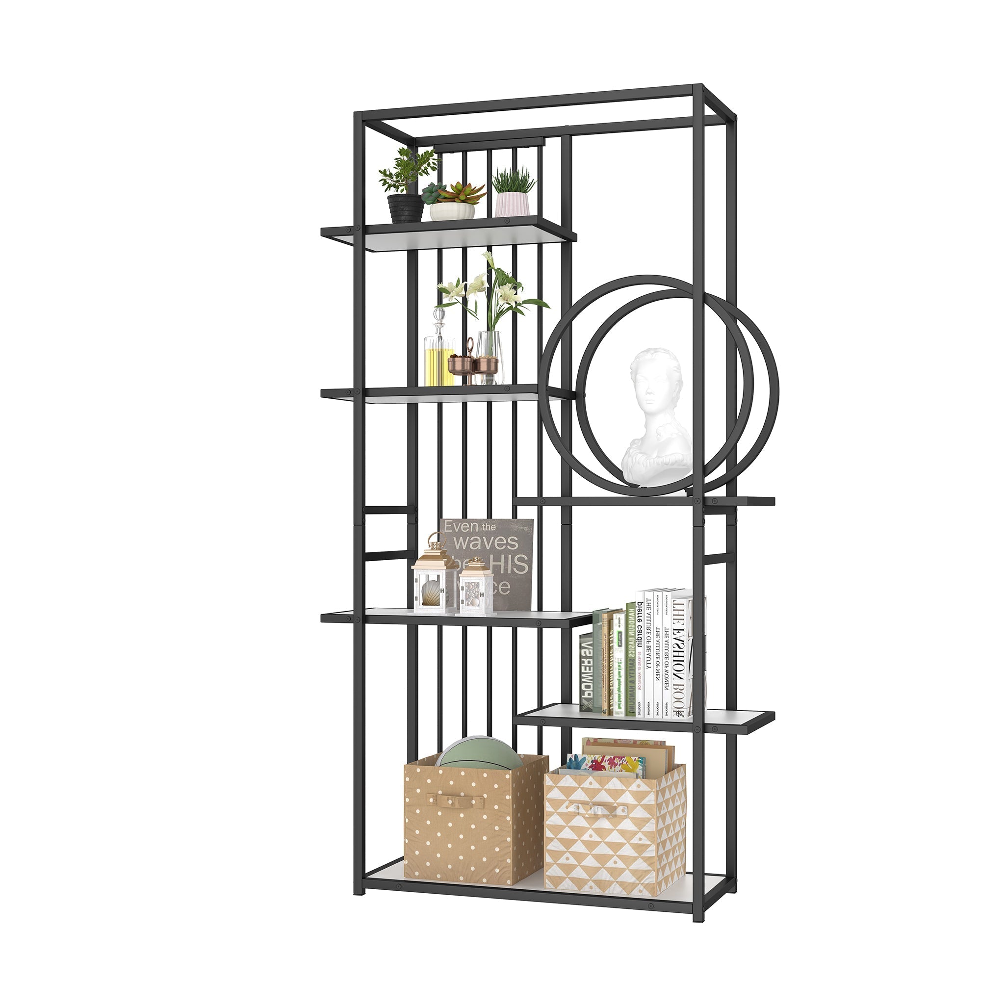 Metal Shelf 100x30x180cm Multi-Tier Modern Style - White/Black