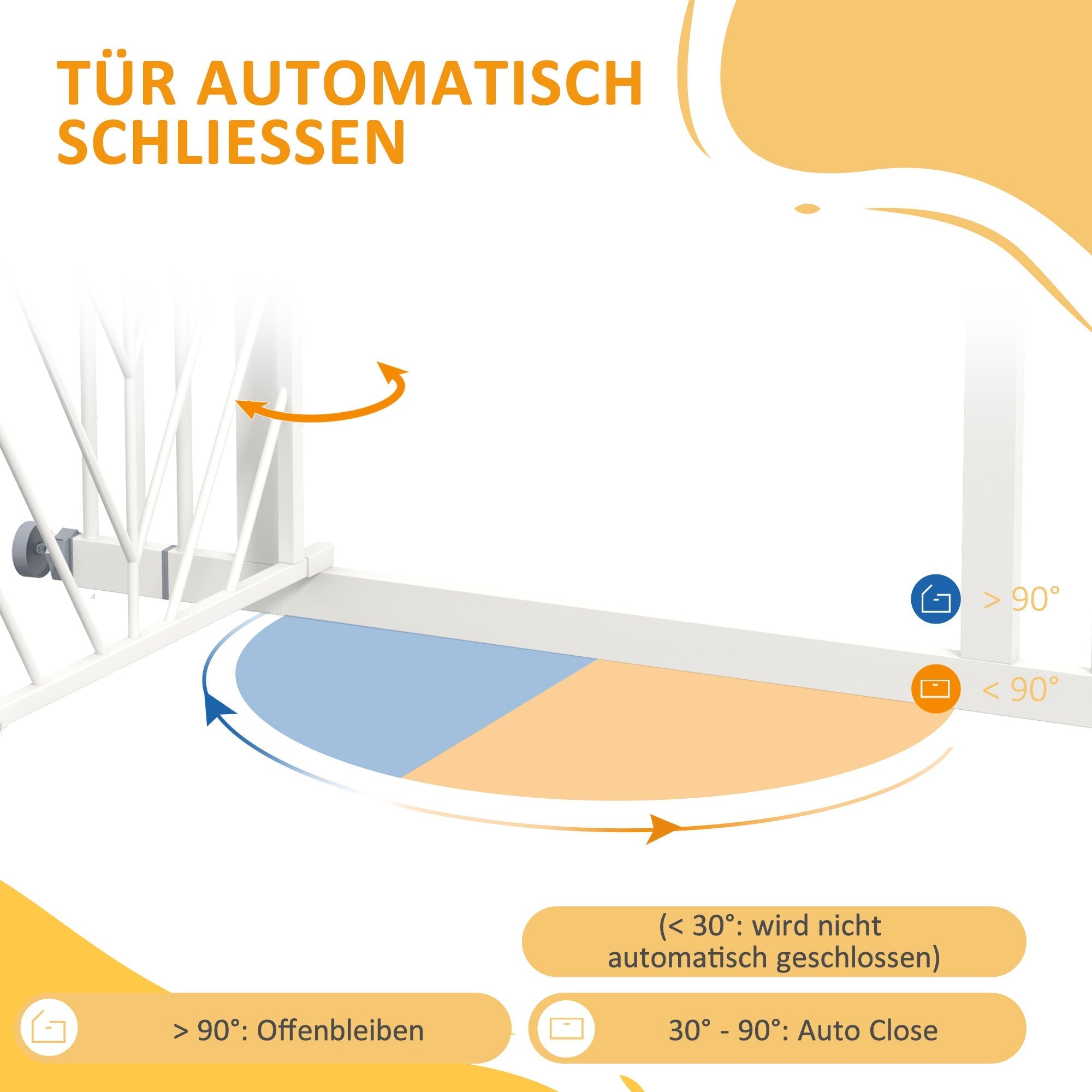 Treppenschutzgitter, automatische bohrfreie Türabsperrung, Weiß
