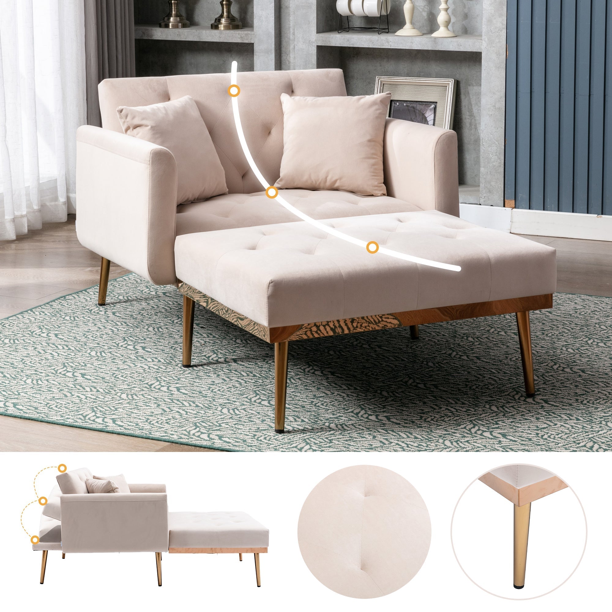 Armchair, Adjustable Backrest Recliner Folding Sofa, Beige