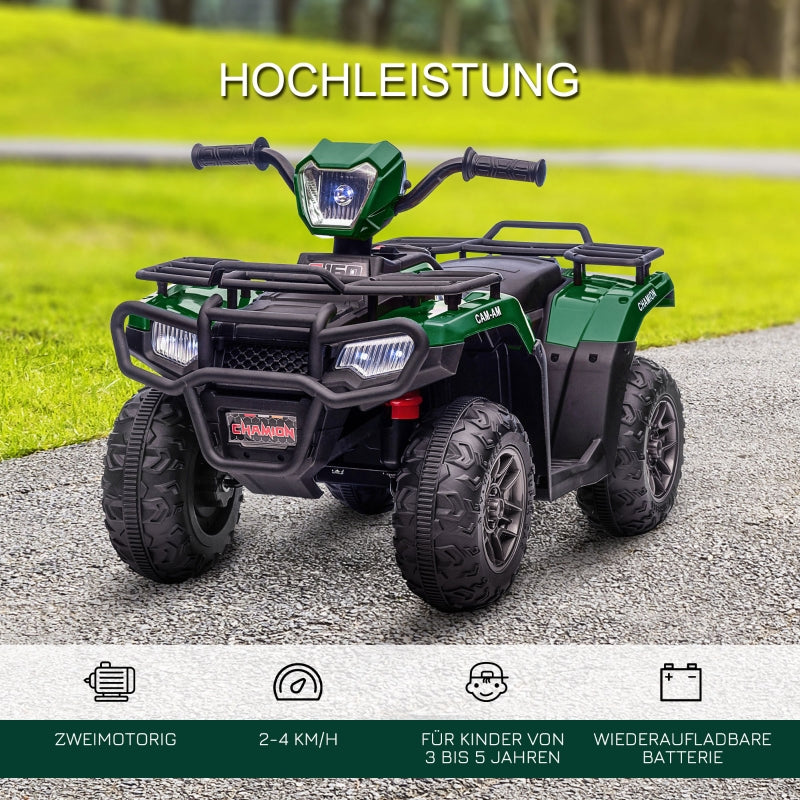 Children's Electric Quad Bike with LED Headlights and Music, Black and Green