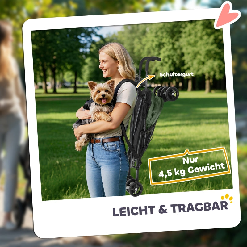 Pet Stroller, Safety Leash, Mesh Window, Dark Green