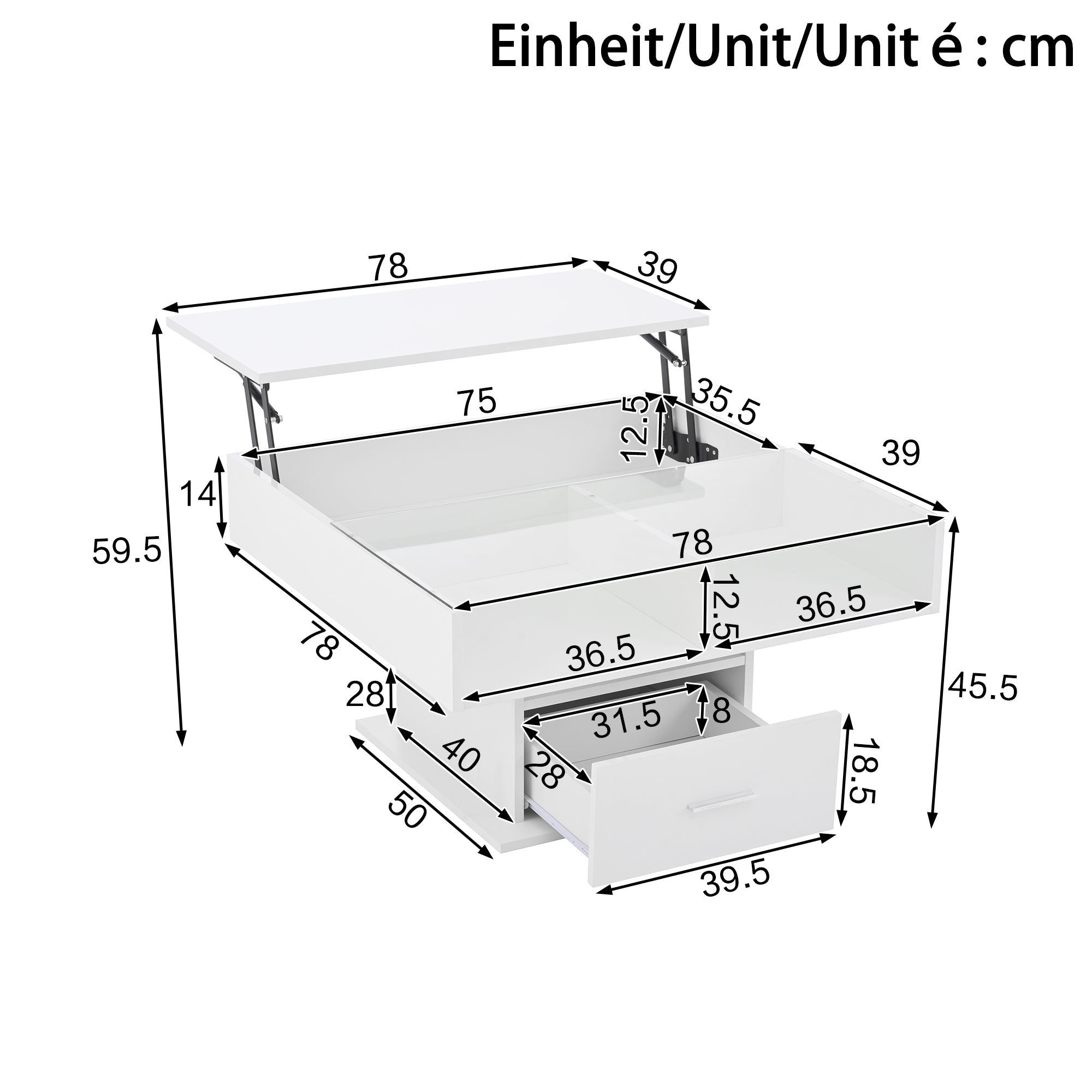 Multifunctional high-gloss lift coffee table with LED lighting, adjustable height & flexible storage space, modern design