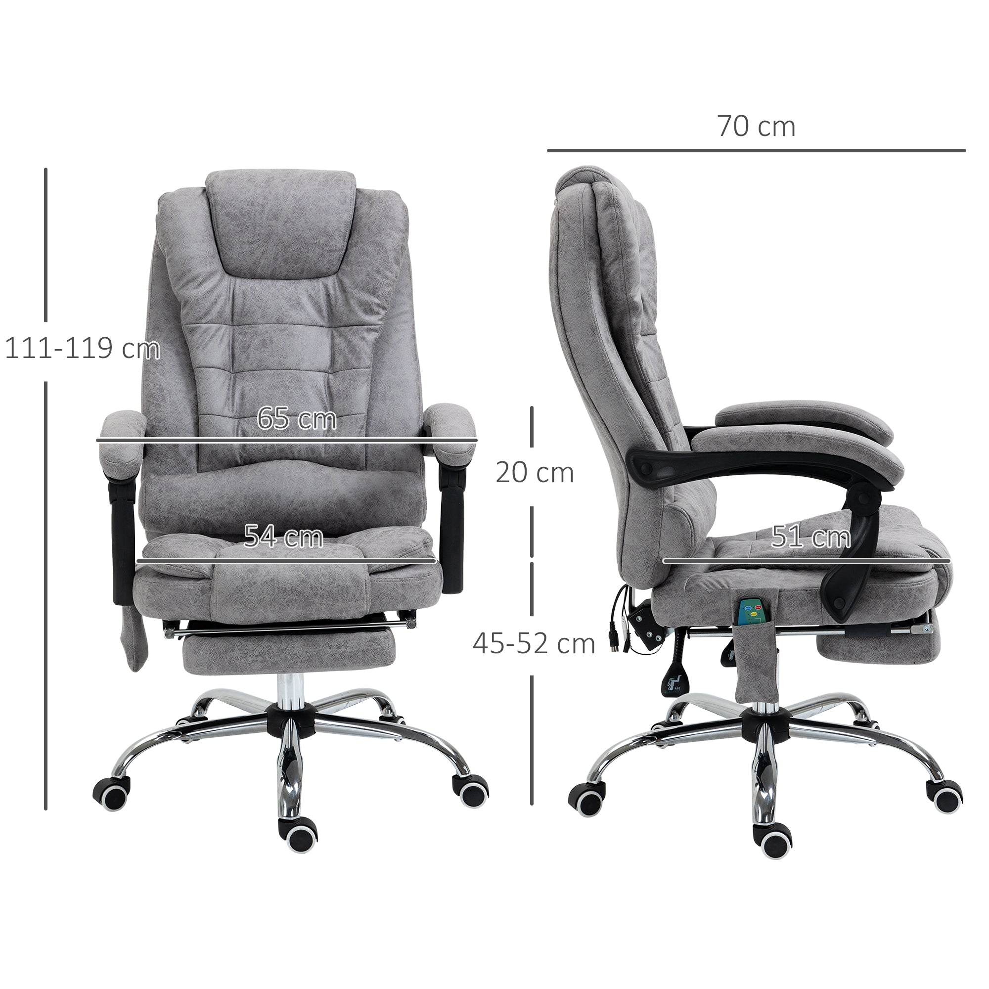 Executive Office Chair, Heated 6-Point Vibration Massage Swivel Recliner with Footrest, Grey