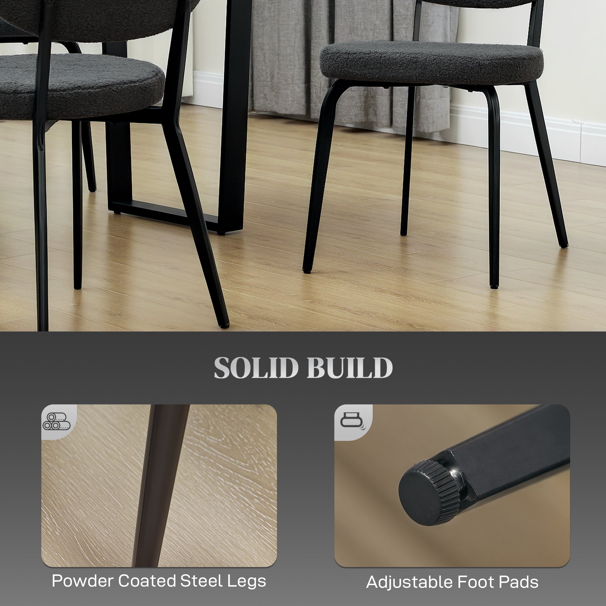 Set of Four Dining Chairs, Boucle Finish, Black