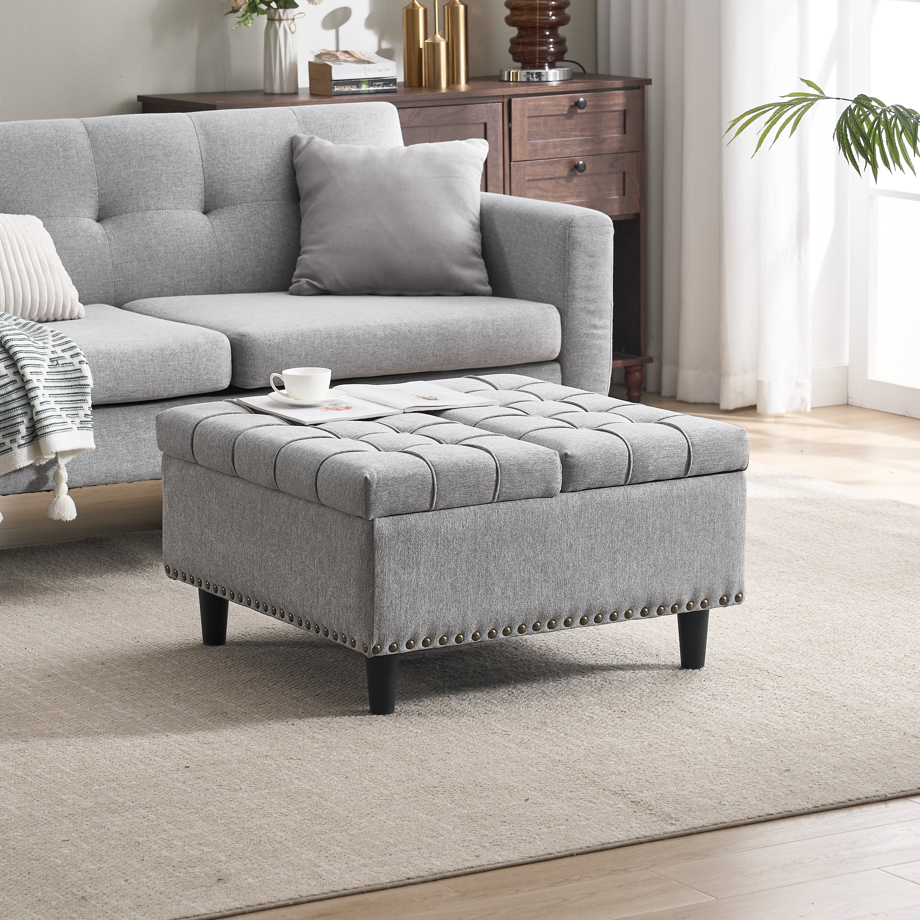 Storage Chair, Liftable Bench with Storage Box, Gray