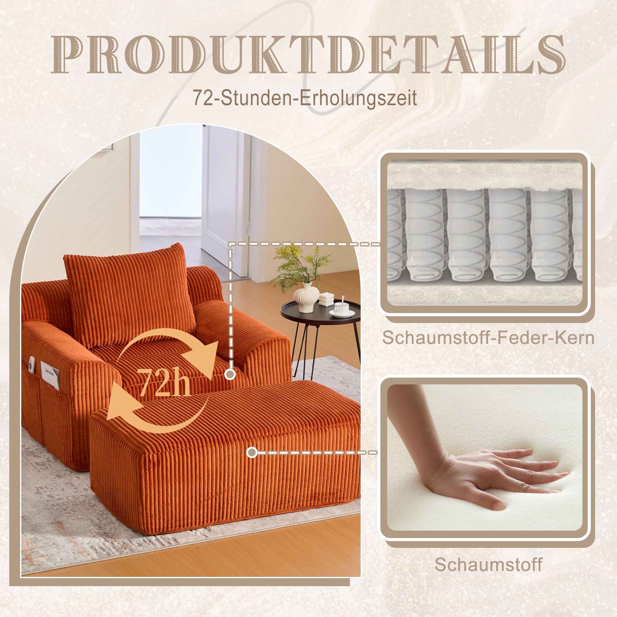Oversized Sofa Chair Corduroy Reading Deep Seat No Assembly Required