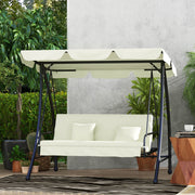 Outsuuny 2-in-1 Hollywood Swing Reclining 3-Seater Garden Lounger, Cream White