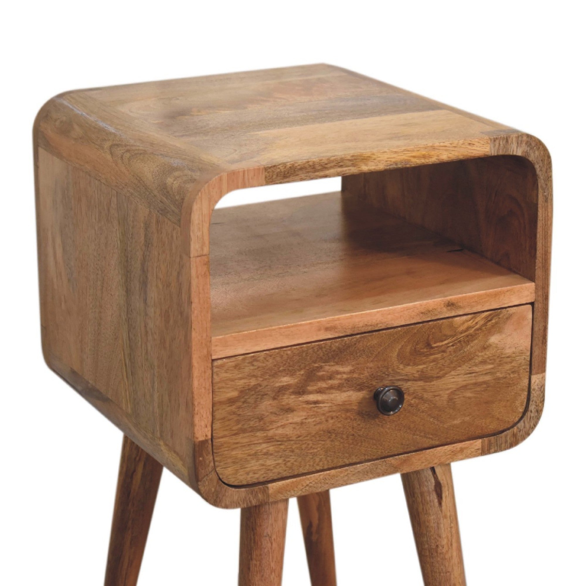 Mini Curve Bedside, 1 Drawer Open Slot, Solid Oak-ish Wood
