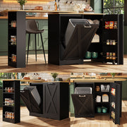360° Rotating Breakfast Bar with Multifunctional Storage and Side Shelves, Black