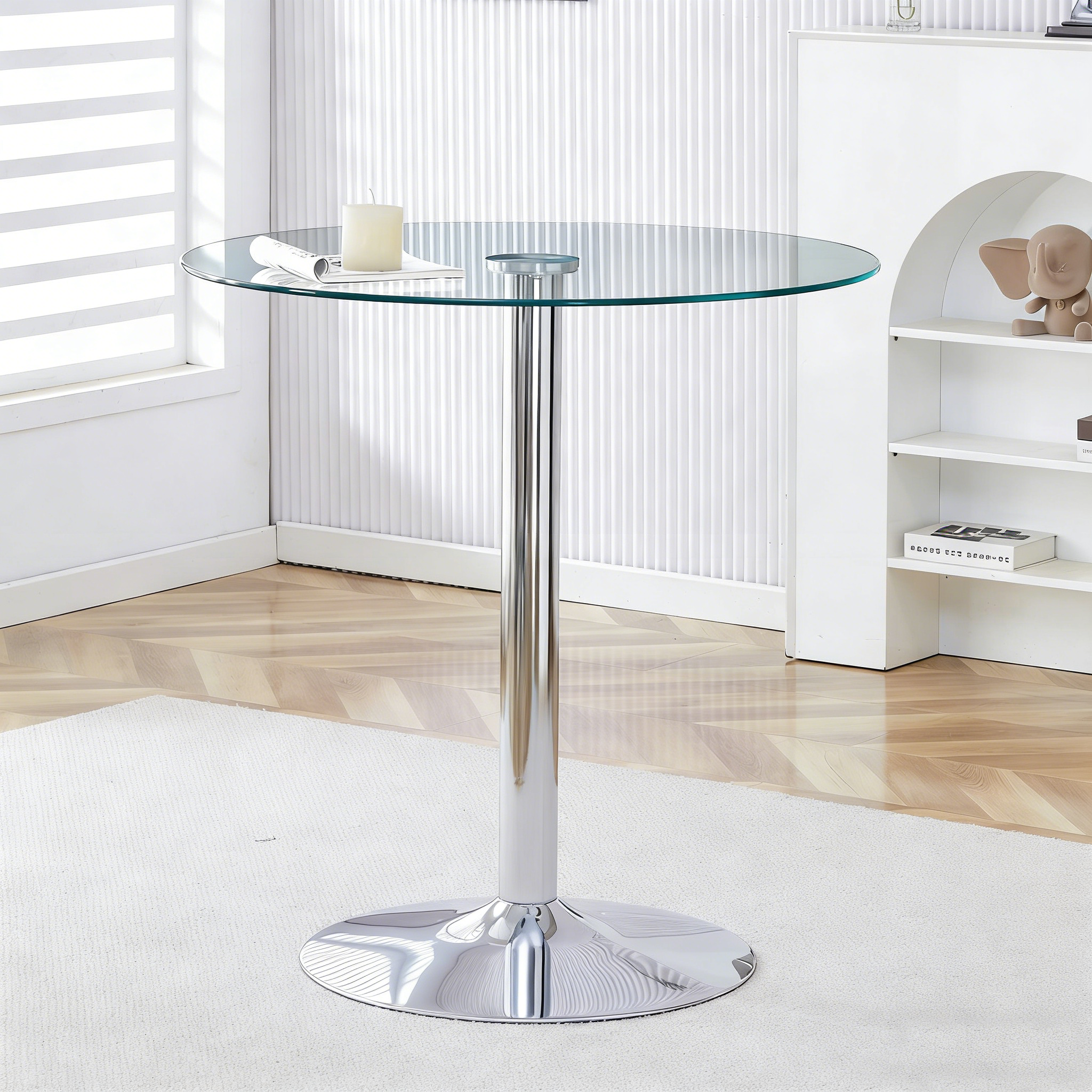 Modern Glass Beam Table Minimalist Ø89cm 92cm High
