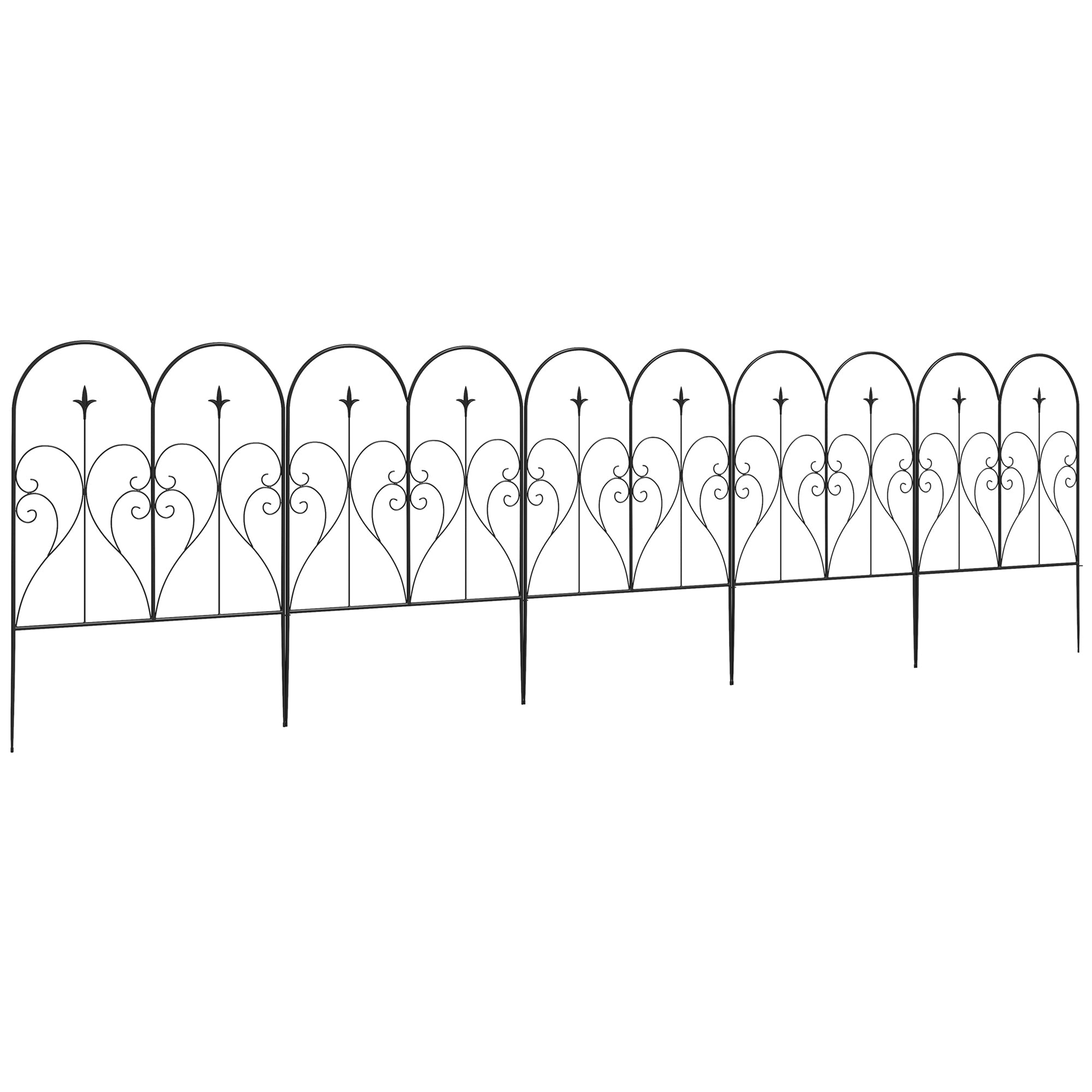 Set of Five Decorative Heart Fence Panels, Black Metal