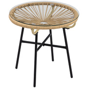 Bistro Table, Round Garden Side Table 50cm, Rattan Black+Beige