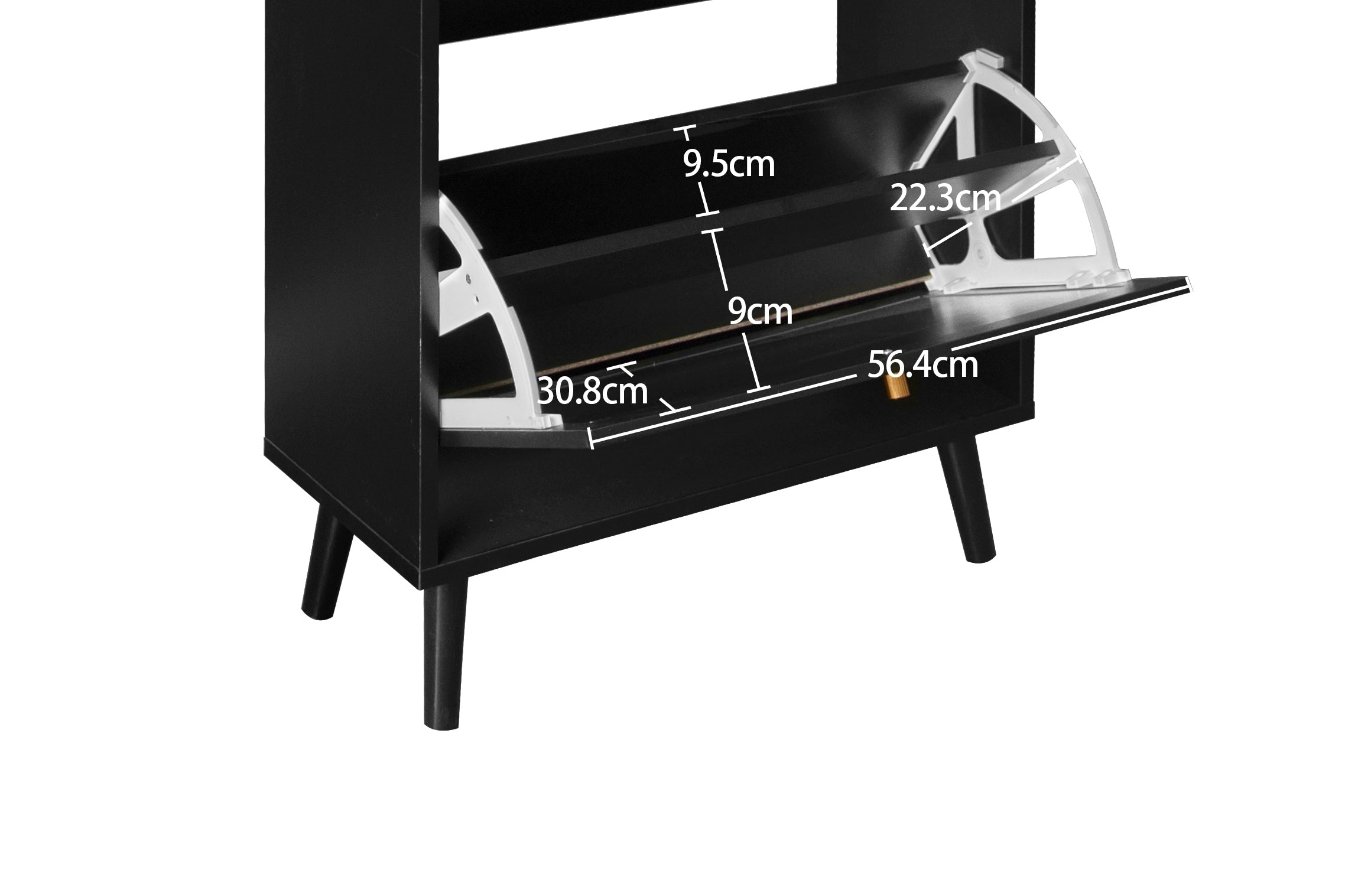 Shoe Cabinet with Two Doors, Drawer, Double Shelf, Black Rattan