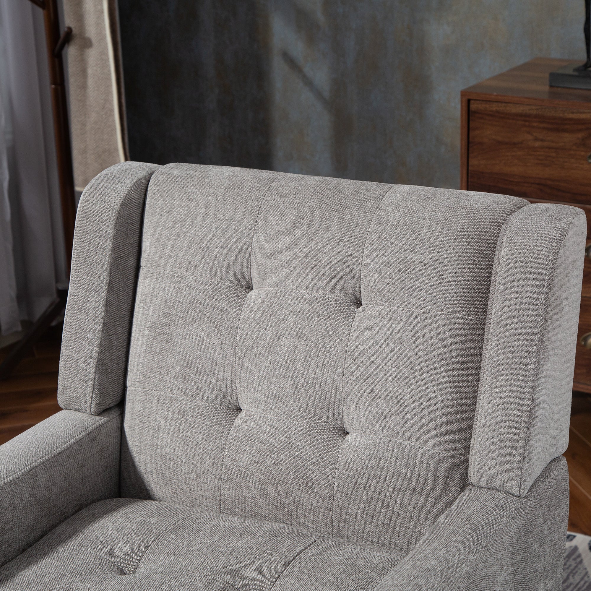Mid-Century Modern Armchair with Buttoned Padding and Solid Wood Legs, Black Suede