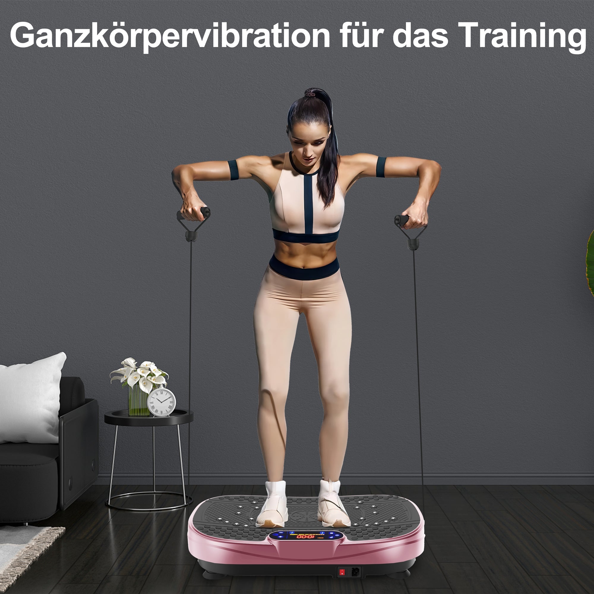 Vibration Plate Whole Body Fitness with Resistance Bands Speed Control