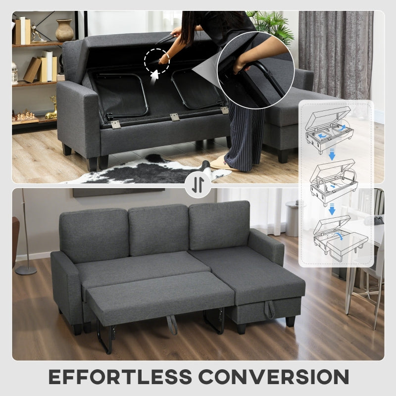 Three-Seater Sofa Bed with Storage Charcoal Grey