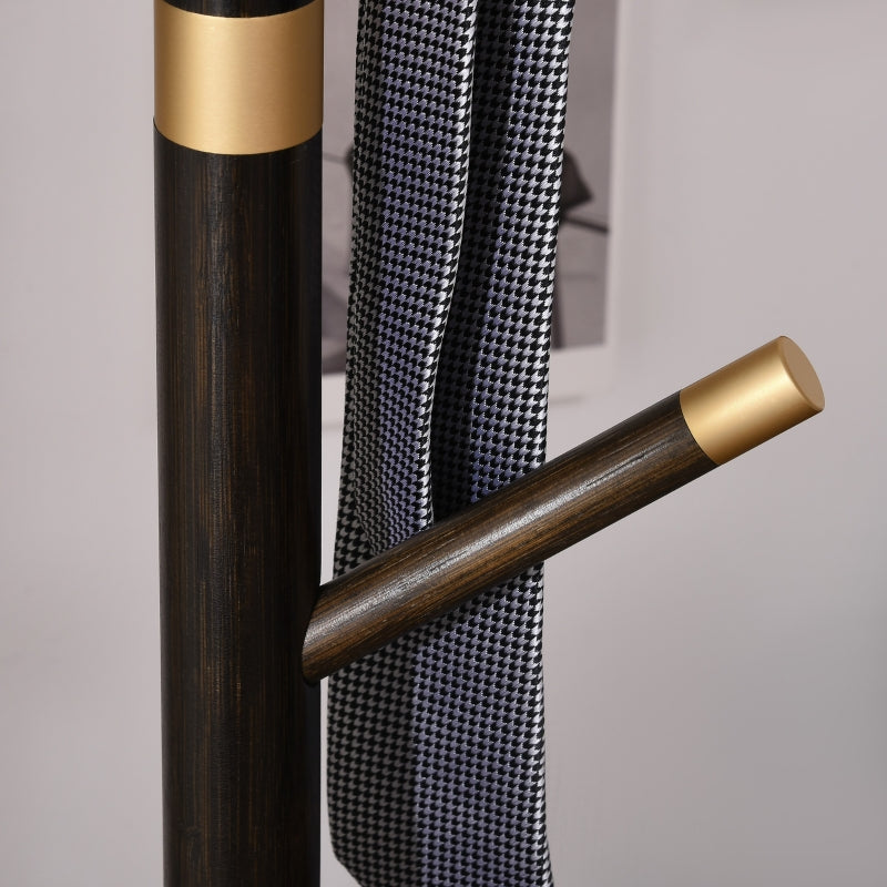 Vintage Coat Rack Stand Hall Tree 6 Hooks Freestanding Bamboo Walnut