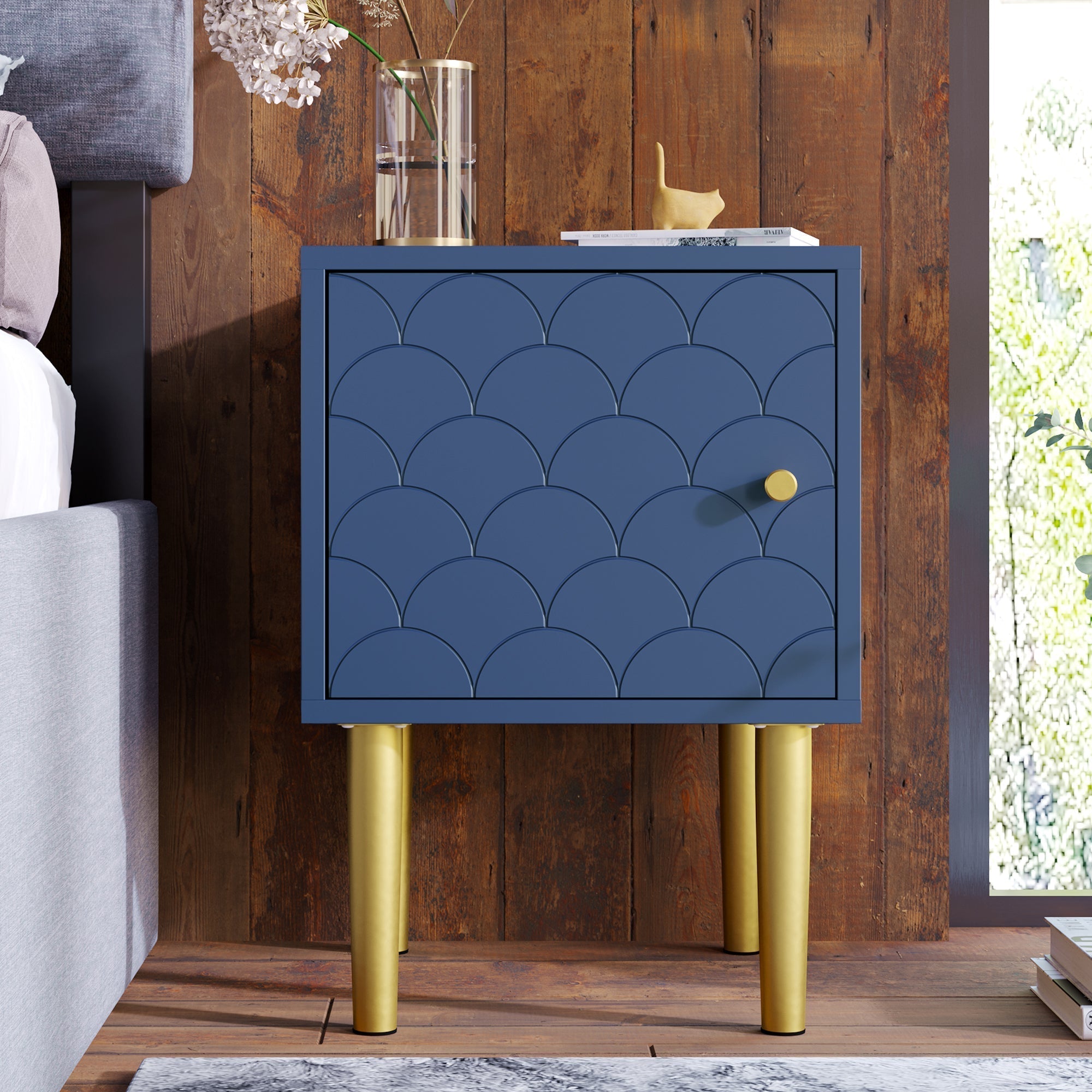 Nightstand Side Table H50/W35/D35 cm, Navy Blue