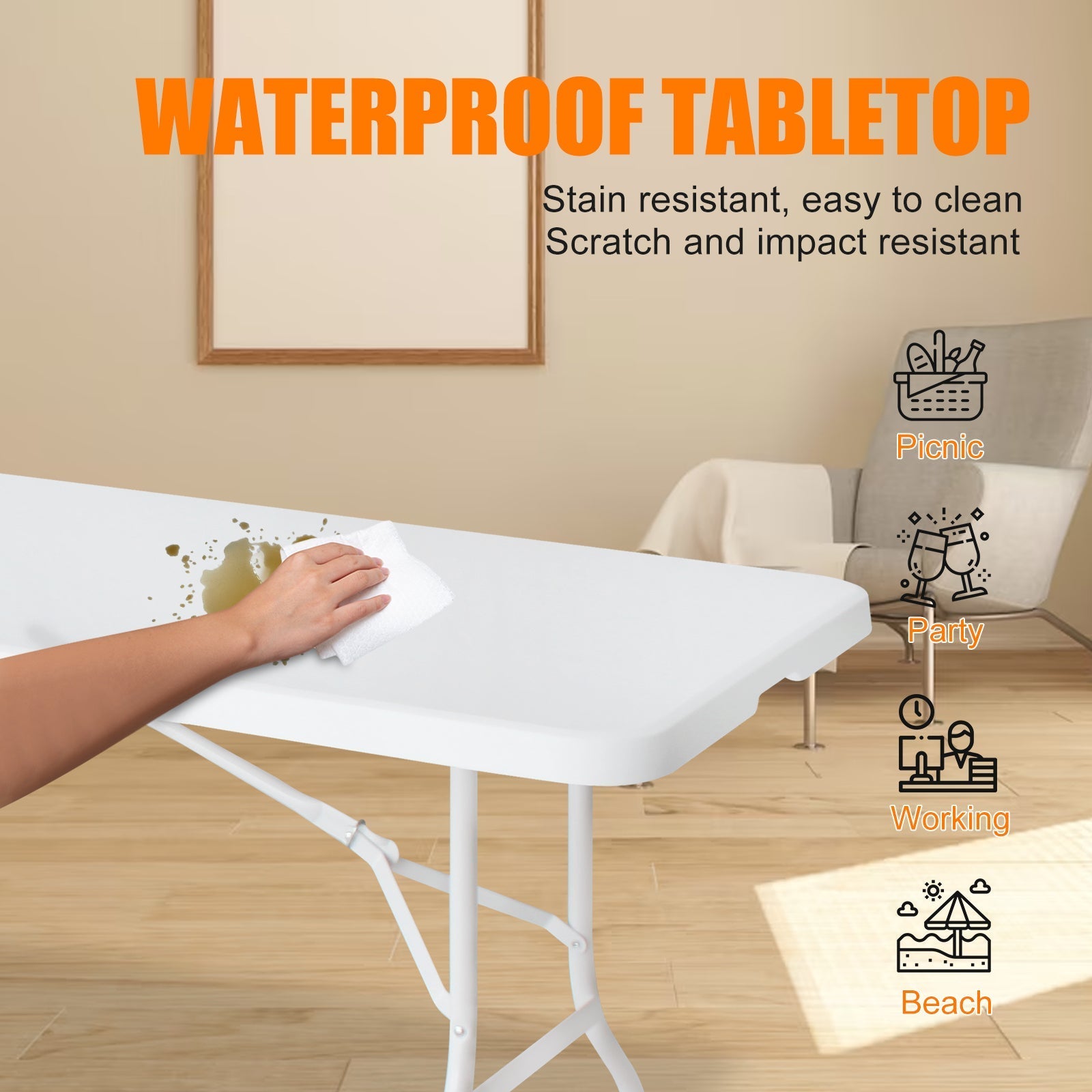 Klapptisch 244cm, tragbar, strapazierfähig, weiß