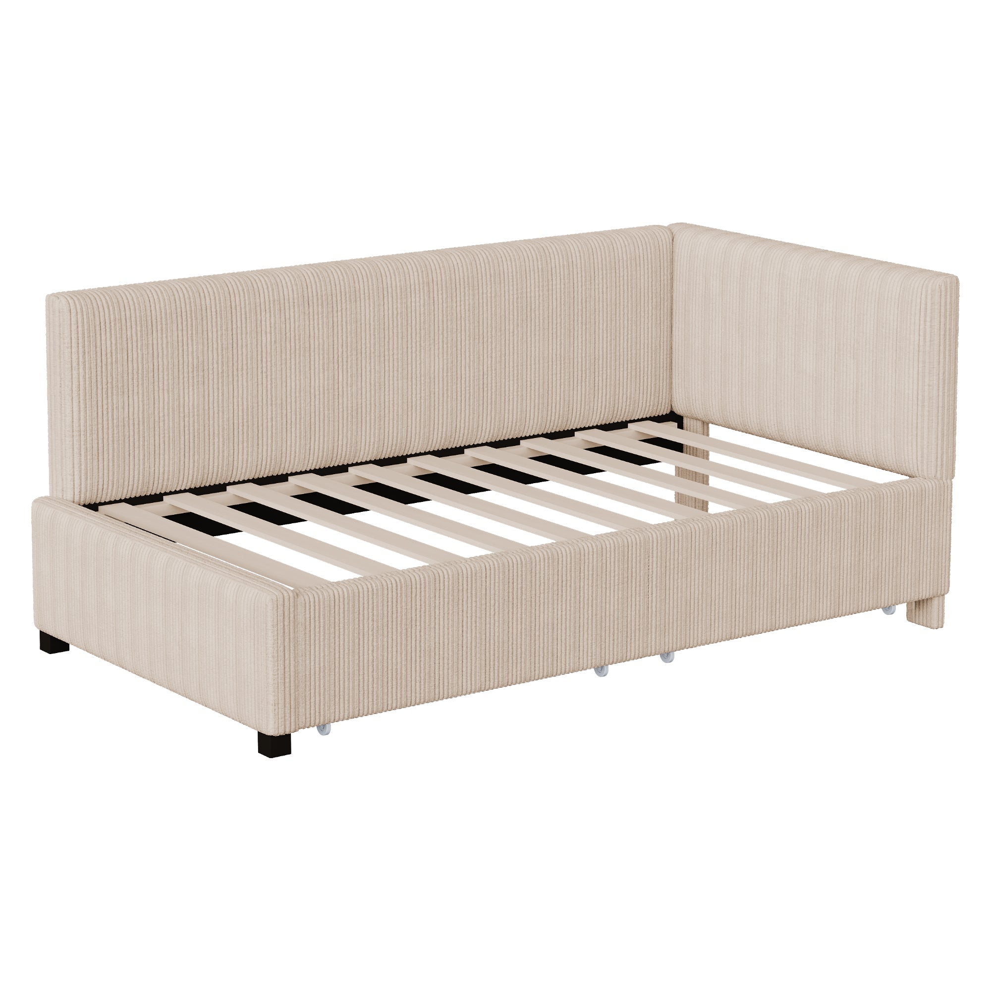Upholstered Bed Sofa, 90x200 Multifunctional with Storage Drawers, Beige Velvet