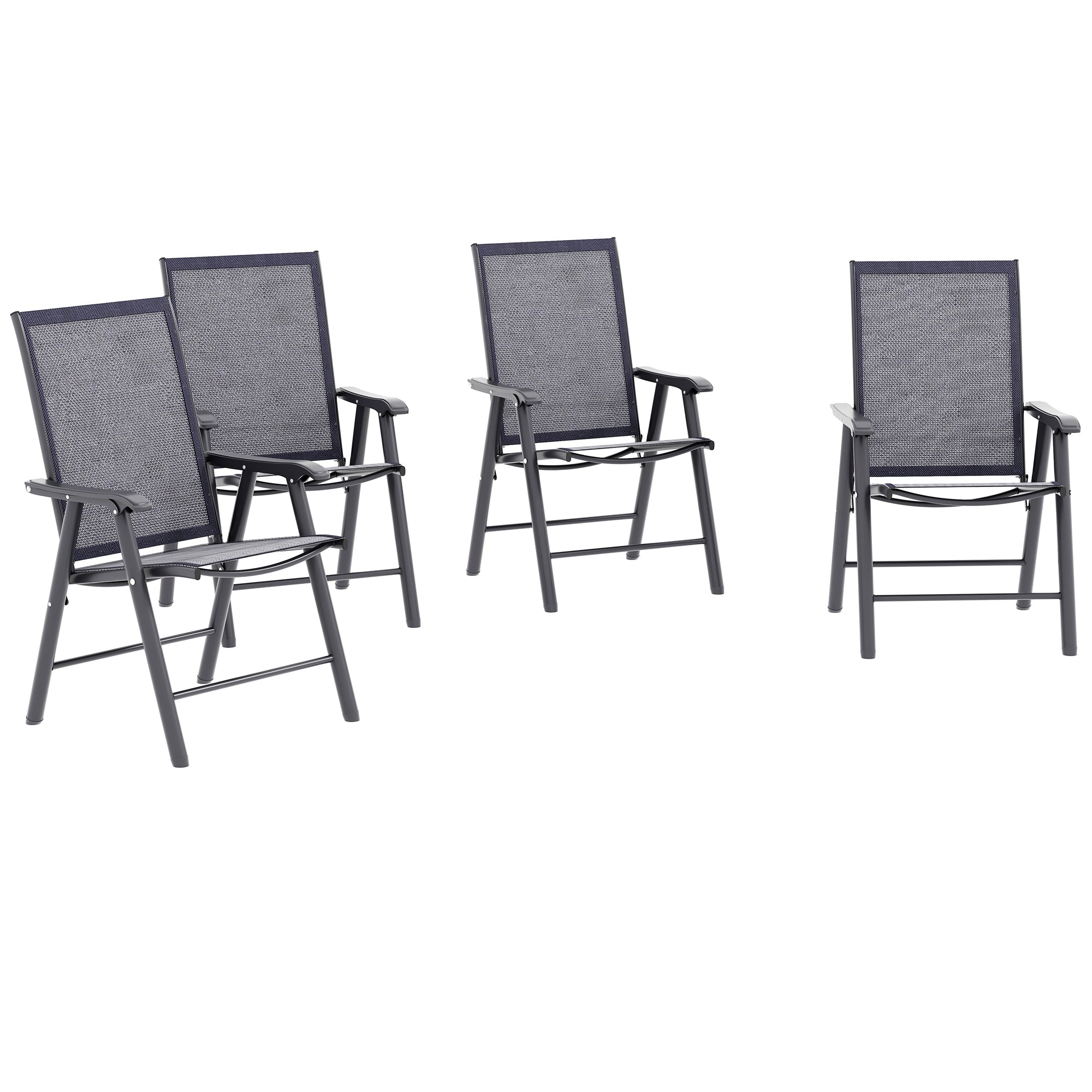 Set of Four Folding Garden Chairs, Portable and Space-Saving, Charcoal Grey