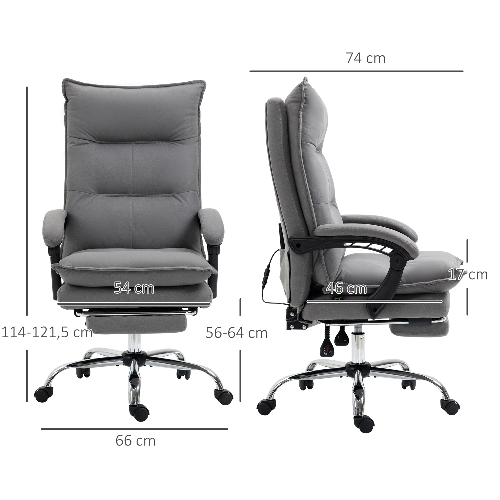 Vinsetto Office Chair, Massage Function, Height-Adjustable, Dark Grey