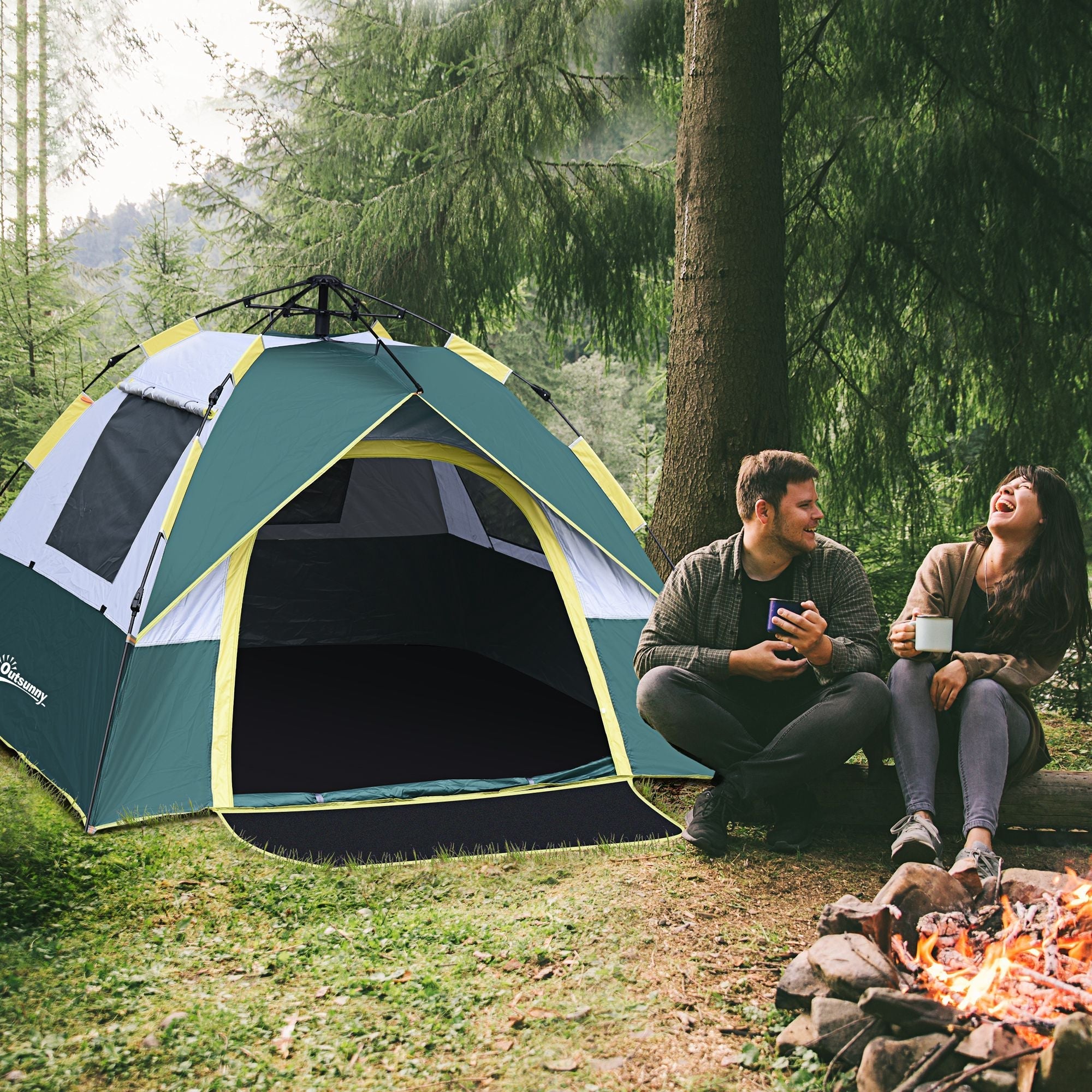 Dome Tent 3-Person 205x195x135cm Polyester, Green