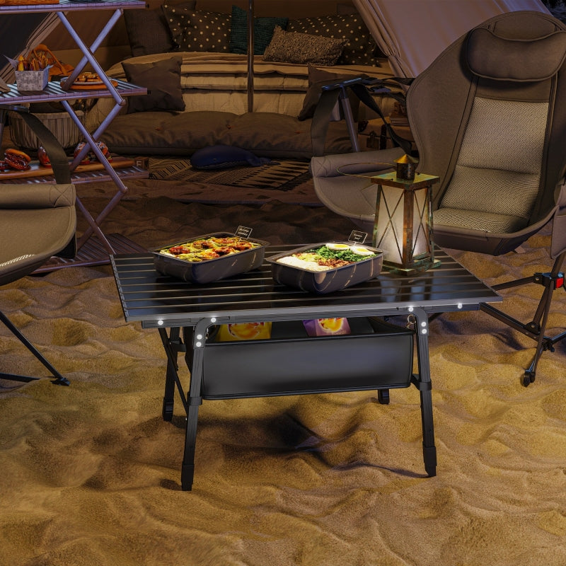 Klappbarer Campingtisch, höhenverstellbar, tragbar, Aluminium, Schwarz