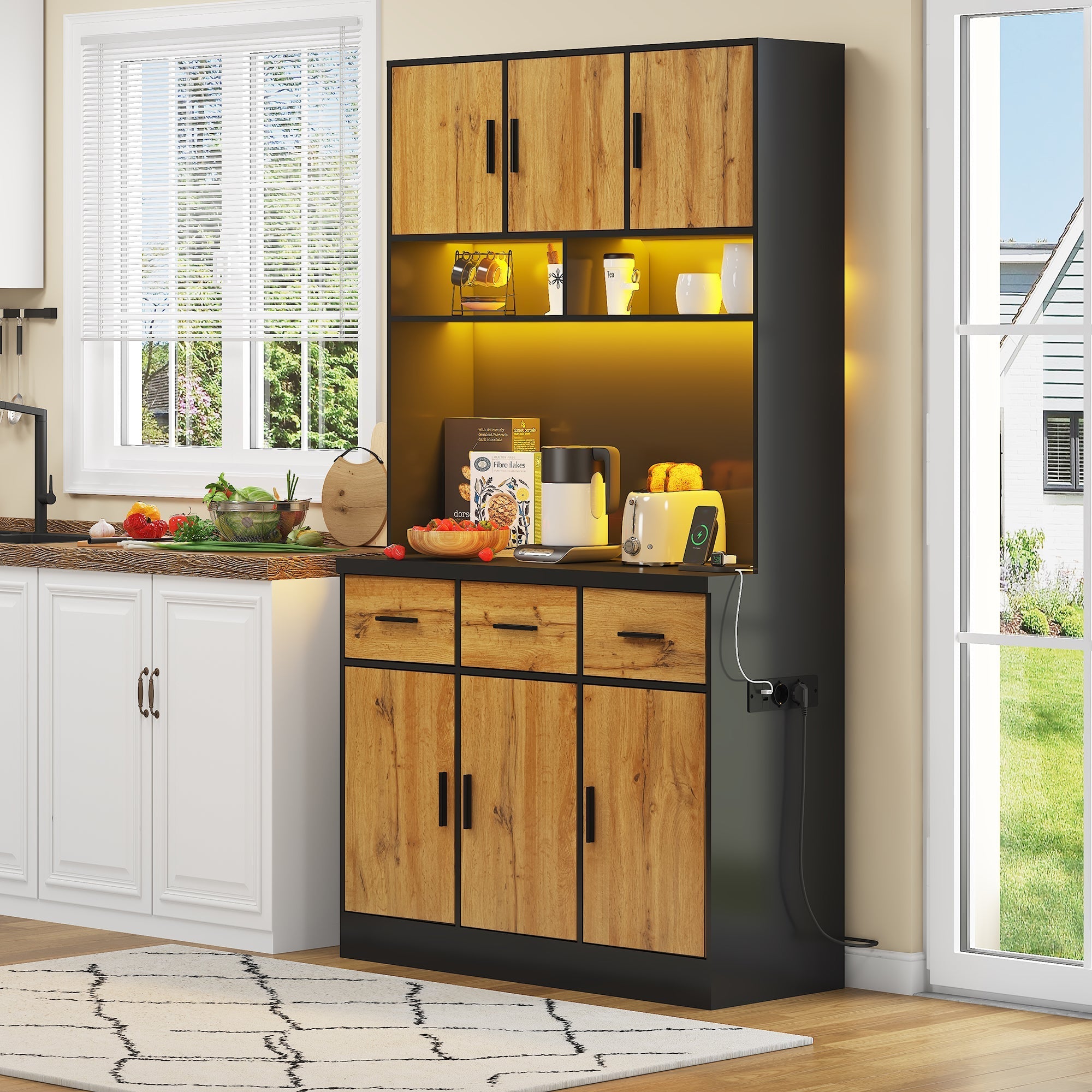 Multifunctional Buffet 100x40x180cm with LED, App Control, Drawers & Power Outlets