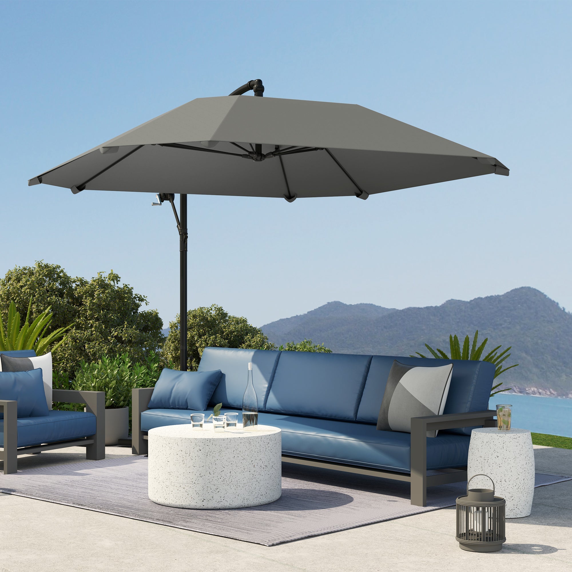 Aluminum Cantilever Parasol Ø 260 cm Waterproof Tiltable Dark Grey