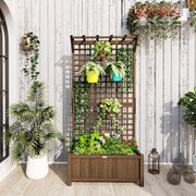 Raised Bed Planter with Drainage Holes and Trellis, Brown Wood