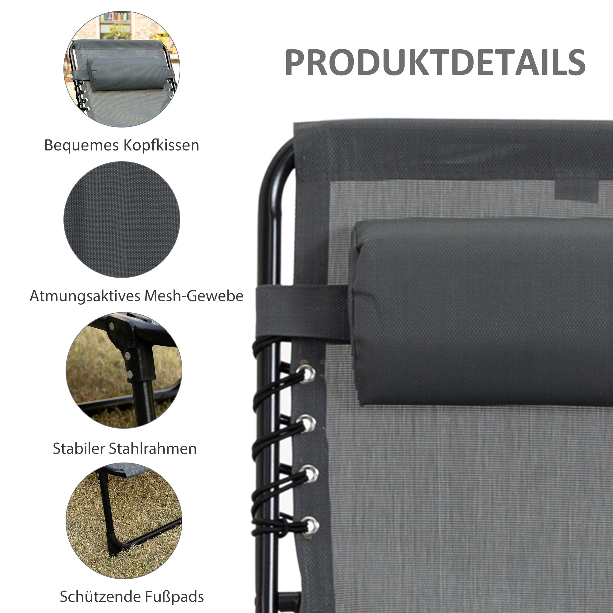 Outsuuny Folding Sun Lounger, 5-Position Adjustable Backrest, Weatherproof, Grey