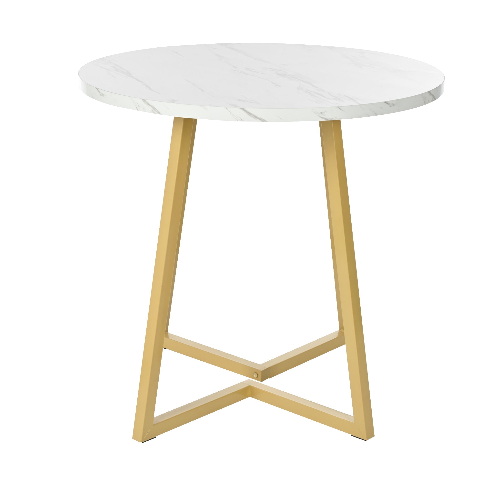 Dining Table Set (5 Pieces) with Round Table and Gold Legs, White MDF & Black Velvet