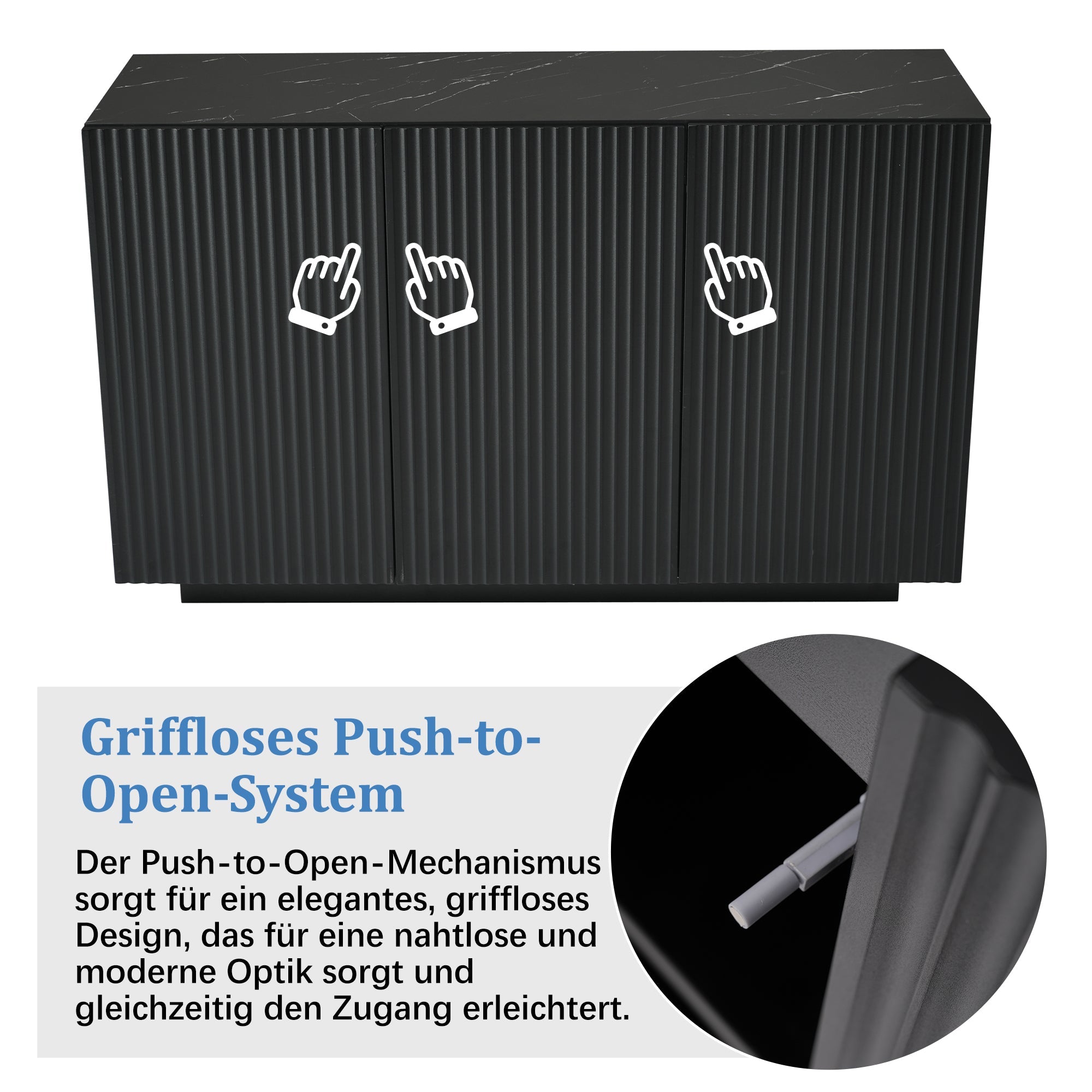 LED Chest of Drawers, Modern Design Sideboard with Lighting, 120cm, Black Marble Look