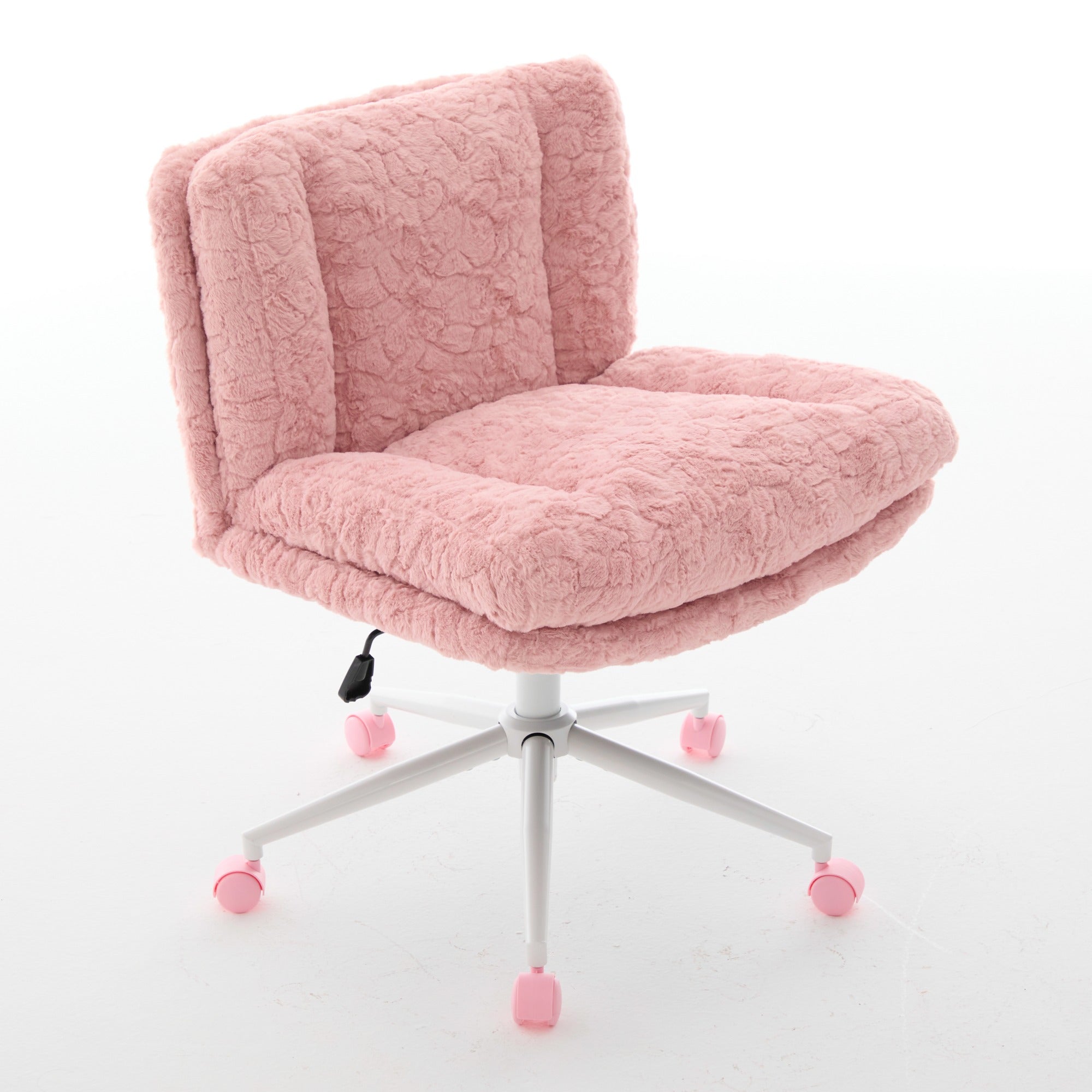Wider Seat Office Chair with Swivel Adjustable Metal Base, Pink Artificial Rabbit Hair