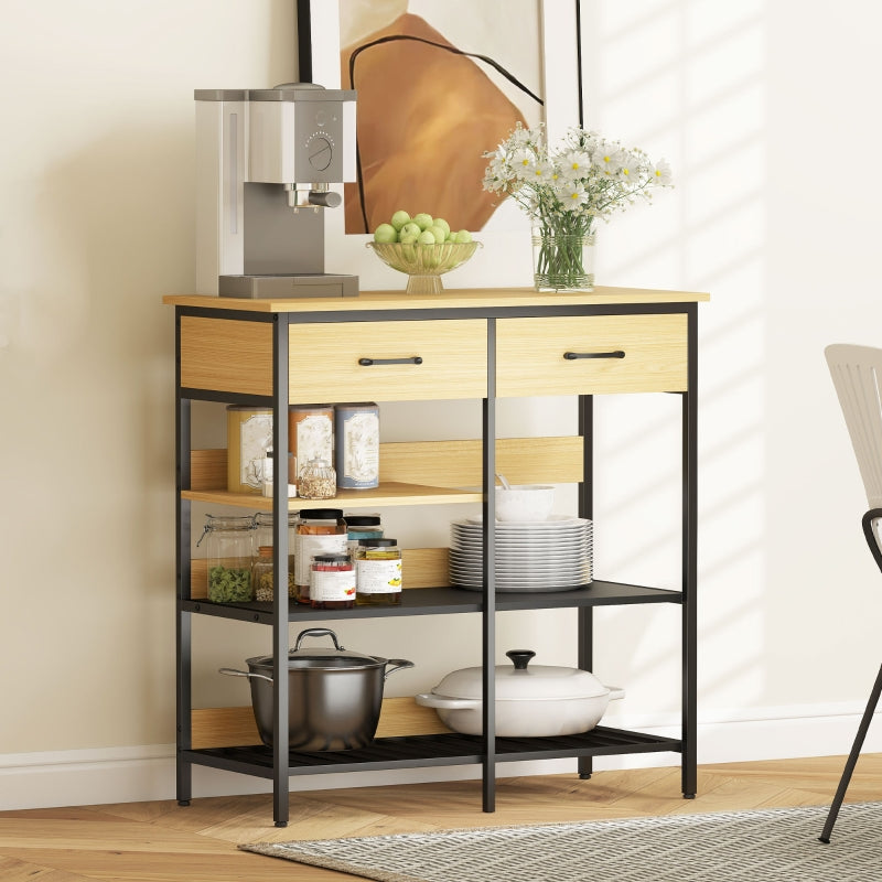 Sideboard with 2 Drawers and 3 Open Shelves 90x91cm Natural Wood