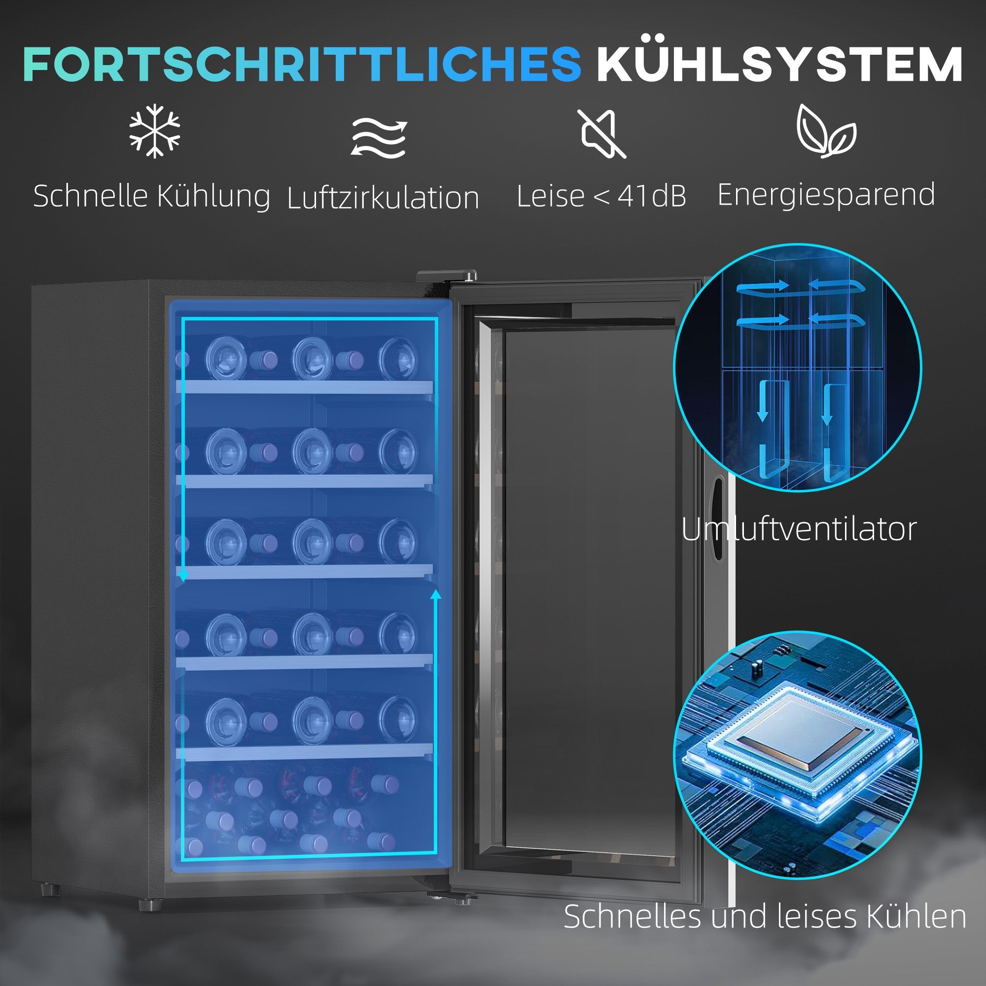 Wine Cooler 41 Bottles 91L Compressor Glass Door Black