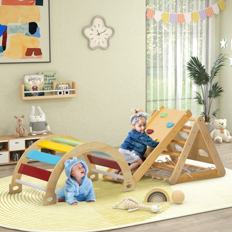 7 in 1 Indoor Climbing Triangle with Slide and Arch, Multicoloured