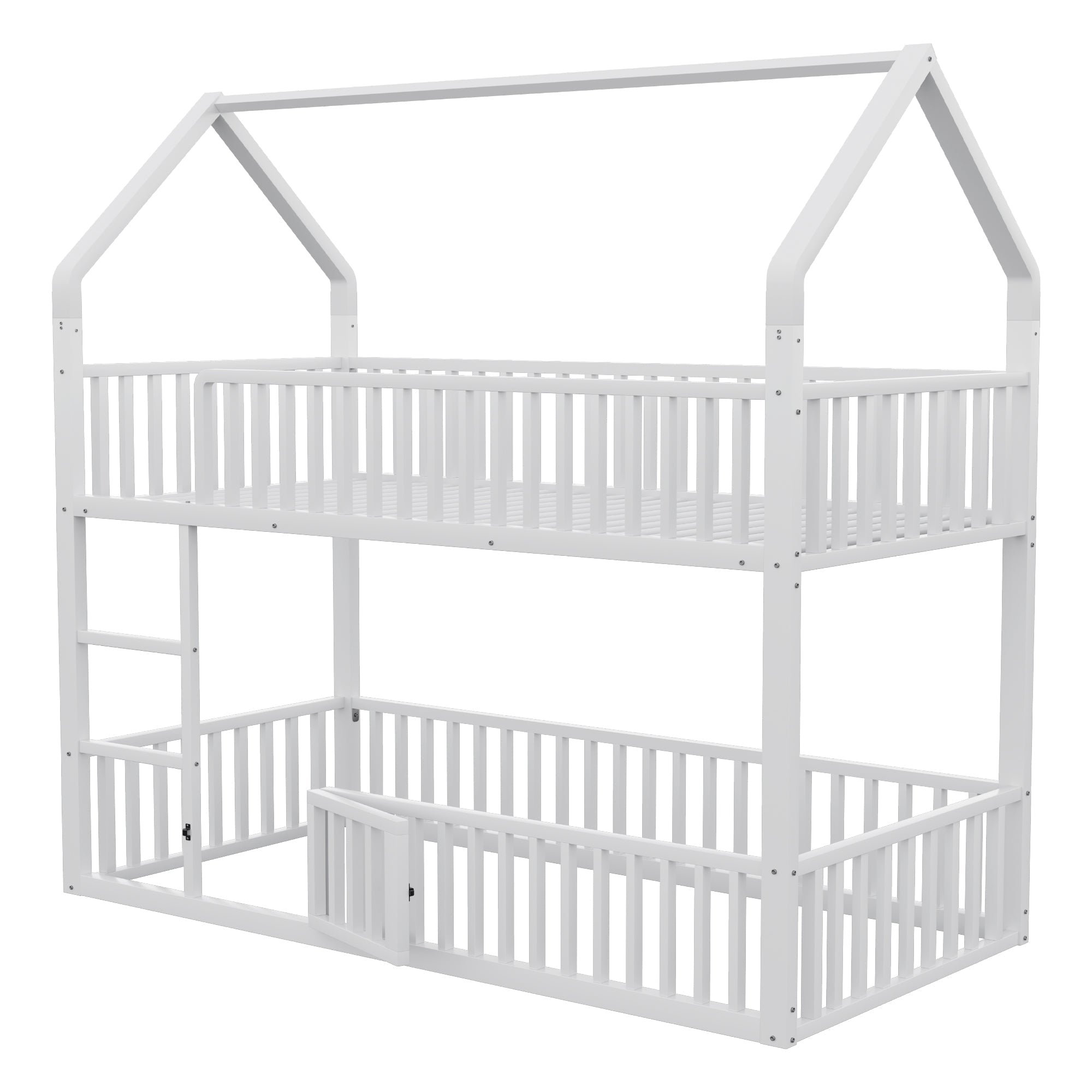 Children's Bunk Bed 90*200, Loft Design with Stairs, White Metal
